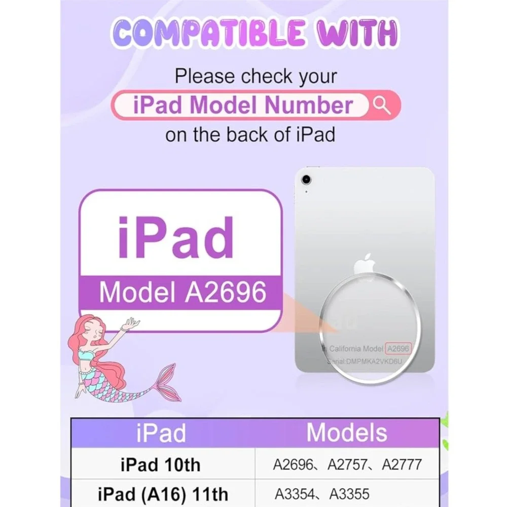 Mermaid iPad 10th Generation Case‎ Cover Rotatable Stand Adjustable Strap 2022